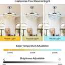42'' Chandelier Ceiling Fan with Lights, Retractable Fan with Remote and APP, Crystal Fandelier Ceiling Fan, Dimmable LED, Reversible Motor, Quiet for Bedroom Living Room-Chrome