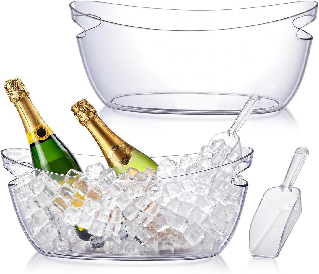 OBTANIM 2 Pack Clear Acrylic Ice Buckets Large Champagne Drink Cooler Storage Ice Tub with Scoops for Beer Cocktails Wine Beverage Home Parties Bar Cooling Supplies