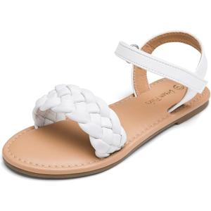 DREAM PAIRS Girls Sandals Classic Open Toe Braided Flat Sandals Summer Dress Shoes, Size: 5 Big Kid