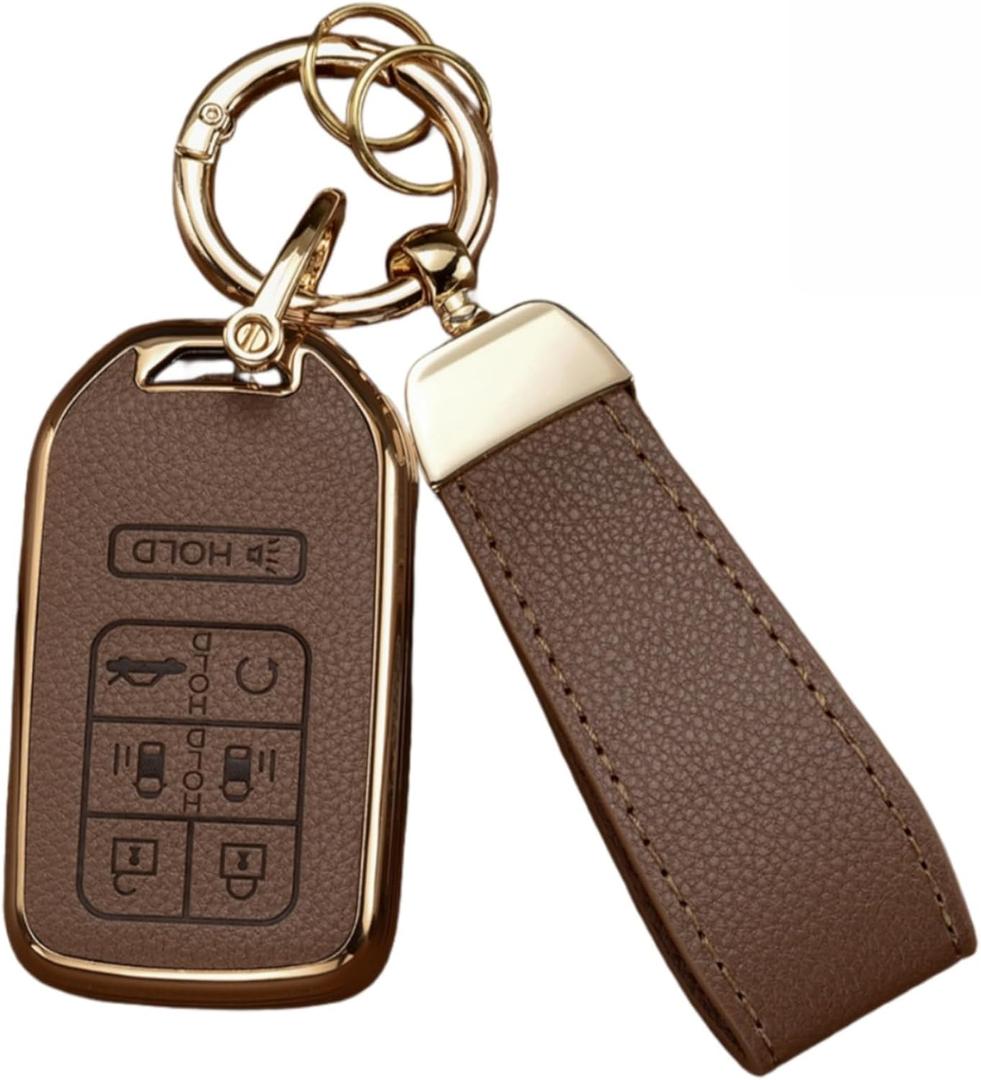 Key Fob Cover for Honda, Leather&TPU Key Cover Shell for Odyssey EX LX SE Touring Elite (Brown)