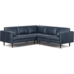 Poly & BARK Napa 98 Leather Corner Sectional Sofa Full-Grain Italian-Tanned Aniline Leather, Feather-Down Comfort, Solid Wood Frame Nightfall Blue, Nightfall Blue, 98" Corner Sectional Sofa