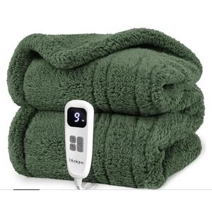 Heated Blanket Electric Blanket Throw - Fast Heating Blanket Throw Double Sided Sherpa Ultra Soft Cozy with 10 Heating Levels & 2-10 Hours Auto Off, Mashine Washable, 50 x 60 Inches, Green