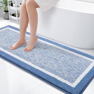 OLANLY Bathroom Rugs 59x24, Extra Soft and Absorbent Microfiber Bath Mat, Non-Slip, Machine Washable, Quick Dry Shaggy Bath Carpet, Suitable for Bathroom Floor, Tub, Shower (Long, Blue) (59" x 24", Blue and White)