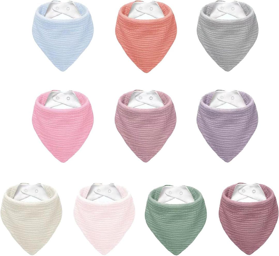 Muslin Baby Bibs,Soft Triangular Baby Bandana Drool Bibs for Baby Boy Girl,Solid Colors Bib for Drooling Teething (10 Pack-natural)