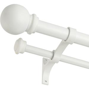 Double Curtain Rod 28 to 48 inch, Adjustable 1 inch Double Drapery Rod Rods for Windows and Doors with Ball Round Finials and Premium Aluminum Brackets Set(28-48",Matte White)