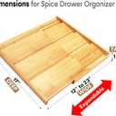 Bamboo Spice Drawer Organizer, (Need 3.1 Deep Drawer) Expandable 4 Tier Spice Rack for Cabinet (From 12" to 23" Wide), Seasoning Storage Insert, Spice Organizer for Drawer,Jars Not Included