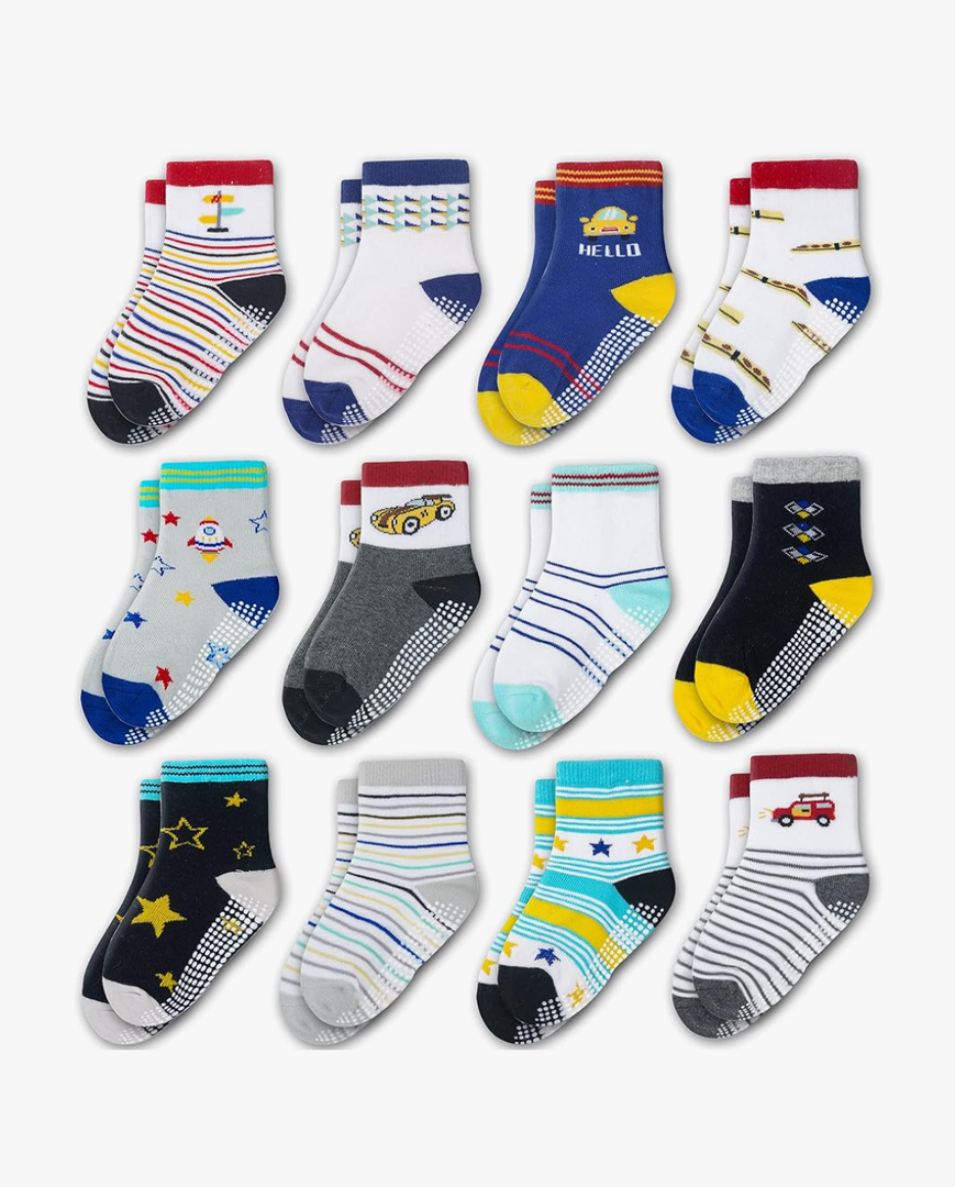Evercute Toddler Girls Grip Socks 12 Pack Boys Non Slip Socks for Kids Anti Skid