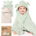 KeaBabies 2-Pack Hooded Baby Towels for Newborn - 30x30 Soft & Absorbent Viscose from Bamboo Baby Bath Towels with Hood for Infant, Toddler,Kids,Boys Girls,Newborn Bath Essentials (Sage, Petite)