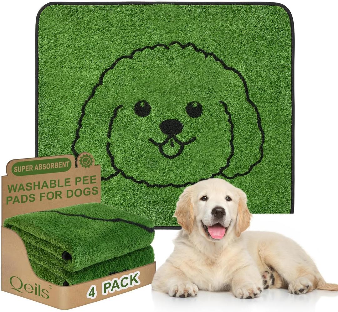 Qeils Reusable Puppy Pads, Washable Pee Pads for Dogs 4 Pack Durable Absorbent Leakproof Dog Training Pads for Home or Travel, Non-Slip Wee Wee Pads Potty Pads 30"x34"