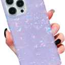 KERZZIL Elegent Girly Mother Shell Pearl Pattern Compatible with iPhone 14 Pro Max Rectangle Edge Case, Slim Soft TPU Silicone Protective Bumper Cases Cover(Purple Pearl,14 Pro Max)