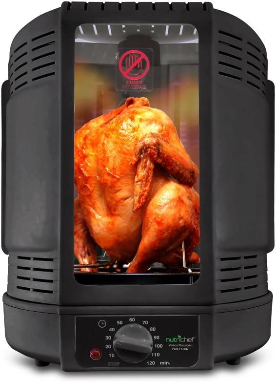 NutriChef Vertical Countertop Rotisserie Oven Roaster, Rotating Shawarma And Kebab Machine with Skewer and Rack, Basket Tower, Roasting Rack, Poultry Tower, Drip Tray, For Meat Chicken Turkey Lamb (Black)