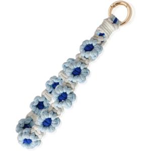 Macrame Keychain Wristlet Keychains for Women Wrist Lanyard for Keys Car Keys Cute Boho Keychains Keyring Bracelet for Girls (Blue)