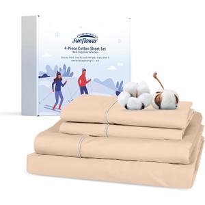 sunflower Extra Deep Pocket Queen Sheet Sets Fits 18"-24" in Deep Mattress -100% Cotton Queen Sheet Set, Light Khaki Hotel Luxury Soft Breathable Sheet Sets for Queen Bed Deep Pocket