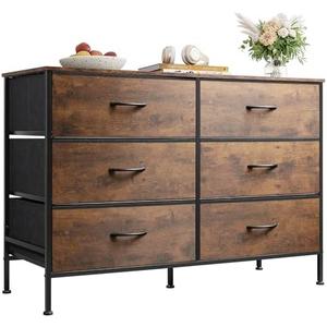 WLIVE Dresser for Bedroom with 6 Drawers, Wide Fabric Dresser TV Stand for 50 Inches TV, with Metal Frame, Wooden Top, Fabric Storage Dresser for Bedroom, Hallway, Entryway, Rustic Brown