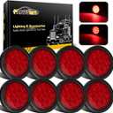 Partsam 8 Pcs 4" Round Red LED Trailer Tail Light, 4 Inch Round Led Stop Turn Tail Lights Brake Brake Trailer Lights for RV Trucks, Rubber Grommets and 3-Prong Wire Pigtails Included