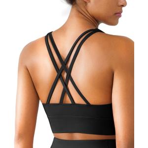 BRXL Buttery Soft Padded Sports Bra for Women Medium Support Criss Cross Back Strappy Athletic Workout Gym Yoga Running M, Black