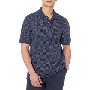 Amazon Essentials Men's Regular-Fit Cotton Pique Polo Shirt  (Large, Navy White Dots)