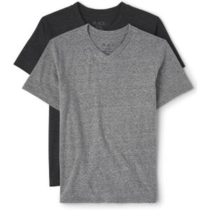 The Children's Place Boys' Basic V Neck T-Shirt 2 Pack (Gray, M)