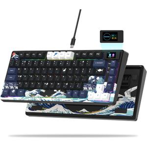 Womier SK80 75% Keyboard with Color Multimedia Display Mechanical Gaming Keyboard Creamy Sound, Wired Hot Swappable Gasket Mount RGB Custom Key Board, Pre-lubed Stabilizer for Mac/Win, Black Kanagawa