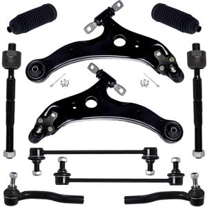 TUCAREST 10Pcs Suspension Kit Fit For 12-17 To-yota Camry, 13-18 Avalon, 2 Front Lower Control Arm w/Ball joint + Outer Inner Tie Rod + Sway Bar + Boots [# K621476 K621477 K750123 EV801497 ES800930]