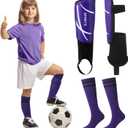 Soccer Shin Guards and Socks Kids Youth Lightweight Soccer Pads Defender with Ankle Protection Ski Shin Guards Football Equipment for Age 4-14 Toddler Boys Girls Teens (Small, Purple)