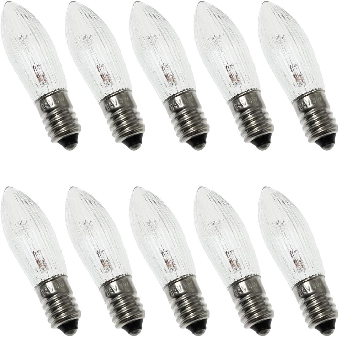 10PCS E10 Olive-Shaped Bulb 3W 34V 9x45MM/0.35x1.77Inch European Special Screw Base Clear Bulb
