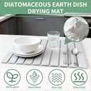 Large Stone Dish Drying Mat for Kitchen Counter, Collapsible 24"X16" Super Absorbent Diatomaceous Earth Dish Drying Mat Kitchen Drying Mat for Dishes, Bottles, Match Any Countertop