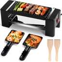 Electric Griddle Indoor Grill Small Korean BBQ Grill, Mini Electric Grill Outdoor with 2 Raclette Cheese Pan for Indoor Cooking NonStick Removable Plate, 350W Black Ideal for Home Apartment Cooking