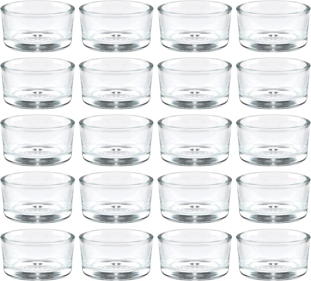 36 Pack Clear Glass Tealight Candle Holders, 1.8 Inch Wide x 1 Inch High, for 1.5" Tealights, Bulk for Wedding Centerpieces, Party, Dinner, Home Decor