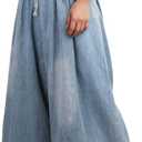 Women's Wide Leg Baggy Jeans Plus Size Loose Elastic Waist Denim Pants with Deep Pockets Light Blue, X-Large