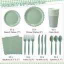 Ziliny 350 Pcs Sage Green Plates and Napkins, 50 Guest Graduation Party Supplies Include Scalloped Paper Plates Napkins Cups Plastic Spoons Forks Knives Disposable Tableware Set for Baby Shower