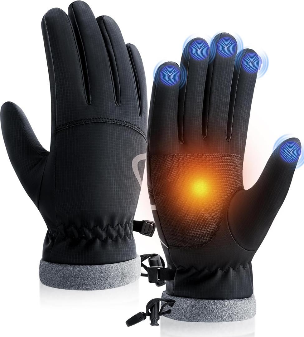 PULIOU Winter Waterproof Thermal Gloves for Men Women, Cold Weather Windproof Ski Snow Gloves with Touchscreen Fingers for Running Cycling Hiking Driving (Small, Black)