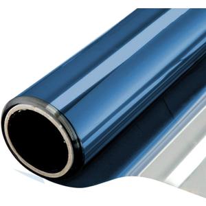 WPCTEV One Way Mirror Window Film Daytime Privacy Heat Control Film Solar Film Non-Adhesive Window Tint for Home and Office Blue & Silver 6 Mil 17.5 Inch x 6.5 Feet