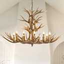 12 Light Antlers Chandelier,Large Deer Horn Light Fixture Rural Countryside Farmhouse Deer Horn Lighting for Log Cabin, Dining Room, Kitchen Island & Entryway(12 Lamp Arms), YY-8026-12