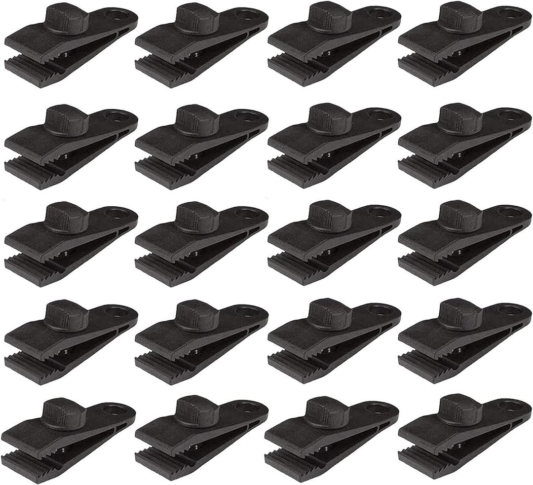 HengLiSam Tarp Clips, Heavy Duty Lock Grip, Clamps Withstand 60mph Strong Wind Fit for Awnings, Outdoor Camping, Caravan Canopies, Bungee Cord Clip (20 Pieces)