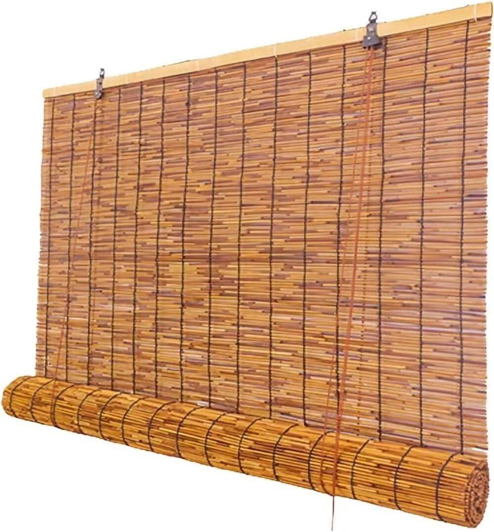 Roman Shades for Windows Bamboo Roller Shades for Patio Porch  Light Filtering Sunshade Retro Natural Reed Blinds for Outdoor Windows, 45" W x 64" H (Coffee)
