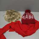 Xtinmee 3 Pcs Christmas Home Cosplay Christmas Funny Movie Costume Red Fair Isle Beanie Hat Blonde Wig Soft Knitted Warm Scarf Winter Accessories