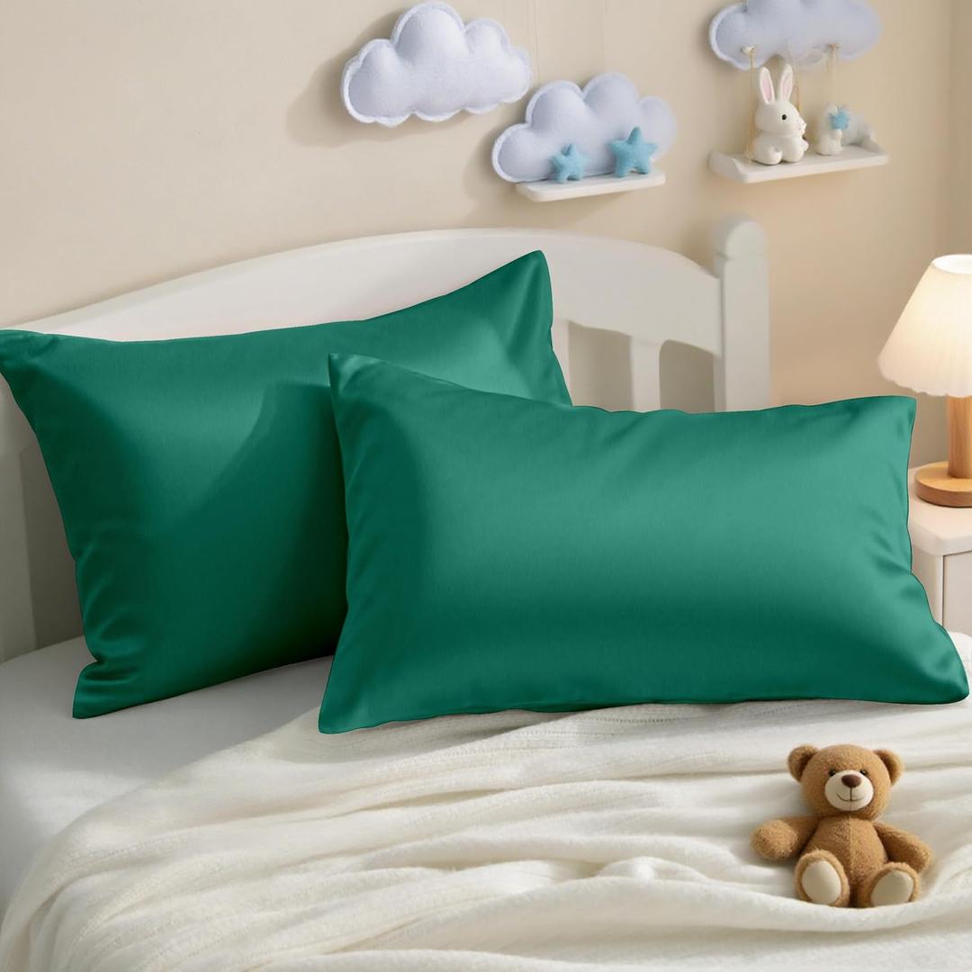 NTBAY Egyptian Cotton Toddler Pillowcases - Set of 2 - Travel Pillow Cases - 500 Thread Count Cotton 13x18 Pillow Covers - Envelope Closure Nursery Pillowcases, 13x18 Inches, Dark Green