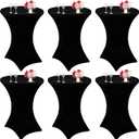 6 Pack Cocktail Spandex Tablecloth 32"x43" Black Stretch Square Corners Cocktail Table Cover Fitted High Top Round Table for Bar Wedding Birthday Party Banquet