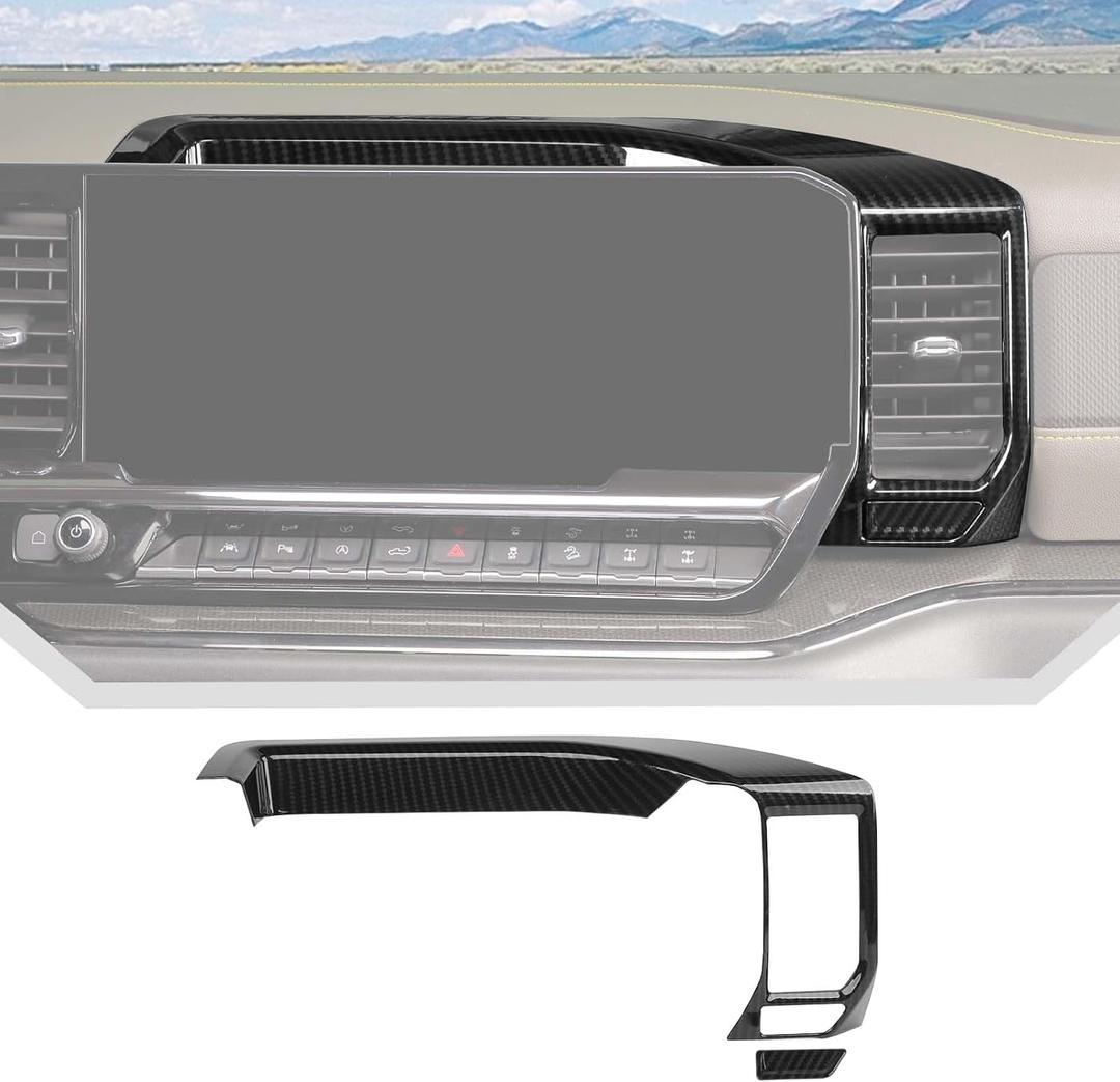 JeCar for Silverado Carbon Fiber Interior Center Console Dash Panel Trim Cover Trim for 2022 2023 2024 Chevrolet Chevy Silverado 1500 (1pcs)