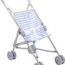 JC Toys Boutique | Folding Umbrella Doll Stroller for Children 2 Years Plus, Blue Stripes and Soft Embroidery | Sturdy Metal Frame | Pretend Play with Dolls up to 18 Long | Seat Belt