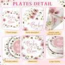 Funnymoom 400 Pcs Baby in Bloom Party Supplies for 50 Guests Pink Floral Baby Shower Paper Plates and Napkins Knives Spoon Fork Cup Disposable Wildflower Dinner Party for Spring Greenery Favor