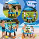 Water Table for Toddlers with Water Pump and Fishing Game Set 3-Tier Kids Sand Water Table with Umbrella Sensory Outdoor Toys for Kids Ages 4-8 Outside Toys Backyard for Kids Toddlers Age 3-10