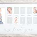 Pearhead My First Year Picture Frame, Baby's First Twelve Months Photo Collage and Gender Neutral Keepsake, Ideal for Baby Shower, New Mom Gift and Nursery Decor, Distressed Wood