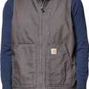 Carhartt Men's Loose Fit Washed Duck Sherpa-Lined Mock-Neck Vest (Large, Gravel)
