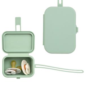 Baby's Aid Silicone Pacifier Case, No Open Slot with Patented Closure, Dishwasher Safe, Attaches to Diaper Bag or Stroller, Holds 2 Pacifiers, (Sage)