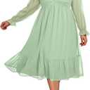 Talisea Plus Size Dresses Sweetheart Neckline Long Sleeves Chiffon Party Cocktail A Line Curvy Womens Midi Dress (Green), 14W