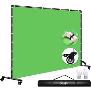 7x10ft Green Screen Backdrop with Stand,Movable Backdrop Stand with Wheels Greenscreen Background for Streaming,Studio Video Recording,Zoom Meeting,Party
