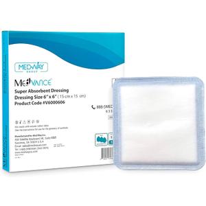 MedVance Super Absorbent Dressing, Non-Adhesive Pads for Wound Care, for Pressure Ulcers & 1st/2nd Degree Burns, Superior Moisture Absorption, Box of 10 dressings (6"x6" Bandage, 5"x5" Pad)