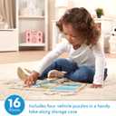 Melissa & Doug Natural Play Wooden Puzzle: Ready, Set, Go (Four 4-Piece Vehicle Puzzles)